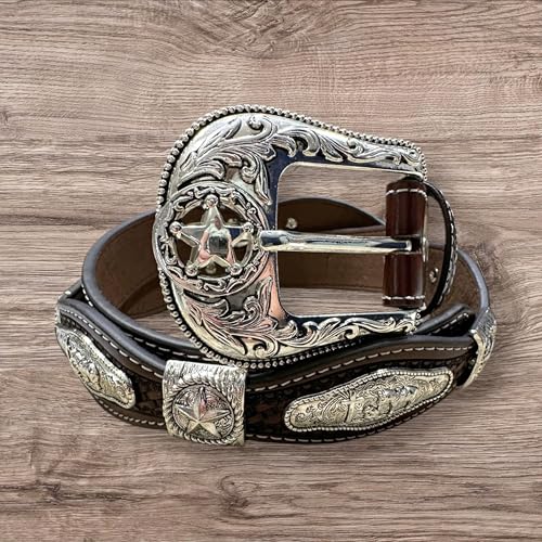 Leather Western Belts For Men Cowboy Praying At Cross Concho Tooled