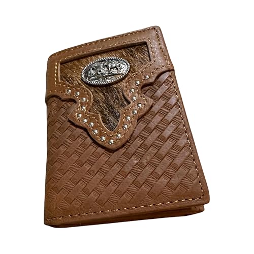 Leather Tri Fold Wallet Concho & Cowhair