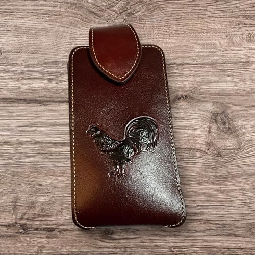 Western Stakes Leather Phone Belt Holster Embossed Rooster Gallo