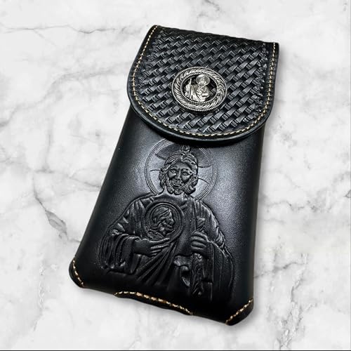 Western Leather Phone Belt Holster Embossed Tooled Saint Jude