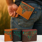 Men’s Western Leather Wallet – Laser Cut Floral Design, Bi-Fold Cowboy Rodeo Style