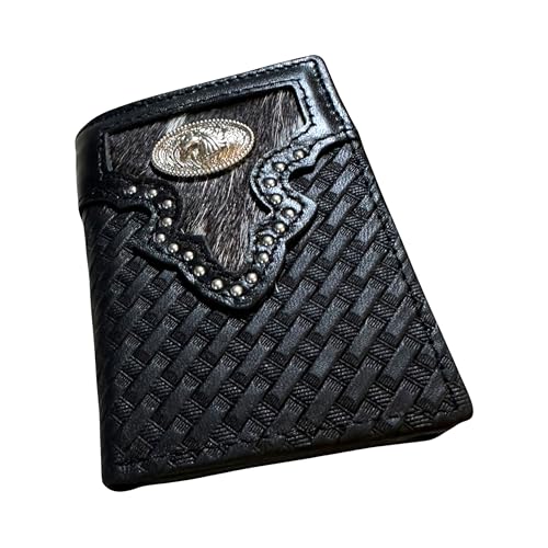 Leather Tri Fold Wallet Concho & Cowhair