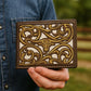 Western Stakes Men’s Leather Bifold – Embroidered Longhorn, Contrast-Stitched Card Holder