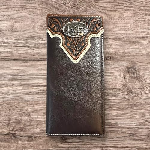 Western Stakes | Leather Long Wallet | Floral Tooled Cowboy at Cross