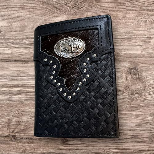 Leather Tri Fold Wallet Concho & Cowhair