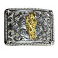 Custom Cowboy Rectangle Silver Belt Buckles For Men Floral Gold Concho