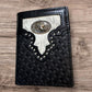 Leather Tri Fold Wallet Concho & Cowhair