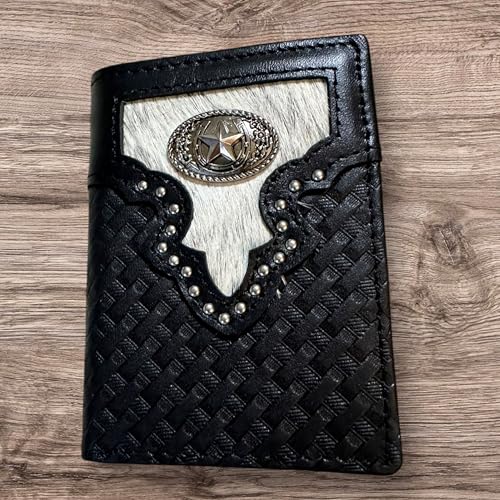 Leather Tri Fold Wallet Concho & Cowhair