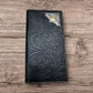 Western Stakes Leather Bi Fold Long Wallet Cowboy Praying at Cross Concho Tooled Floral Embossed