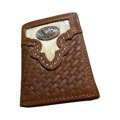 Leather Tri Fold Wallet Concho & Cowhair