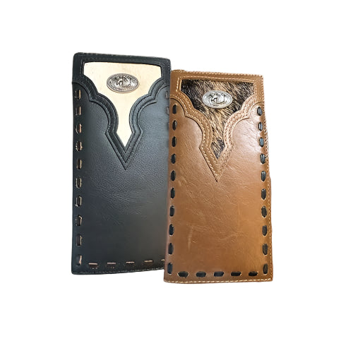 Leather Long Wallet Cowhair Horse Concho Cowhide Bi Fold Hand Crafted HighEnd Smooth Leather