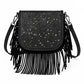 Western Tooled Floral Crossbody Purse – Leather Fringe Bag with Drop Strap & Zipper Pocket