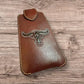 Western Stakes Leather Phone Belt Holster Embossed Longhorn Lonestar