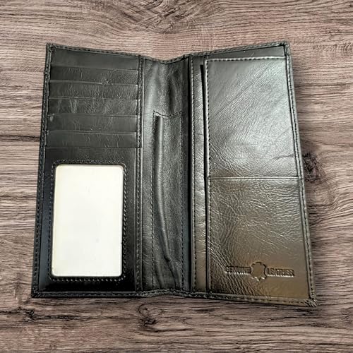 Leather Long Wallet Cowhair Cowboy Praying At Cross Concho Stich Accent