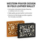 Western Stakes Cowboy Praying Bi-Fold Leather Wallet with Embroidered Cowboy & Cross Design