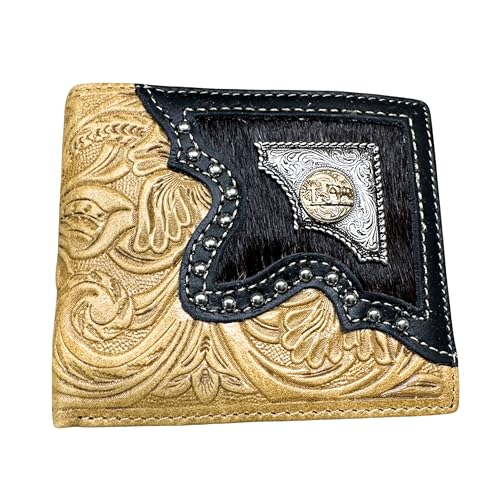 Western Stakes Leather Bi Fold Wallet Cowboy Praying at Cross Concho