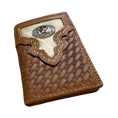 Leather Tri Fold Wallet Concho & Cowhair