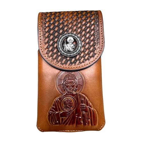 Western Leather Phone Belt Holster Embossed Tooled Saint Jude