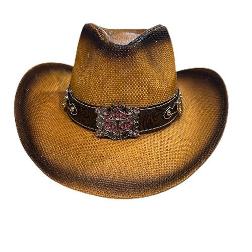Women’s Western Cowboy Hat – High-End Rice Paper Woven Design – Longhorn Concho Band