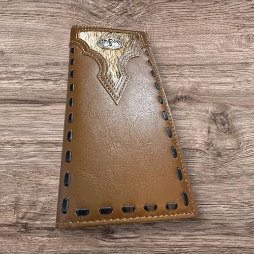 Leather Long Wallet Cowhair Cowboy Texas Longhorn Concho Bi Fold High End Smooth Leather