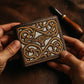 Western Stakes Men’s Leather Bifold – Embroidered Longhorn, Contrast-Stitched Card Holder
