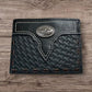 Leather Wallet Basketwave Cowboy Texas Longhorn Concho Bi Fold High End