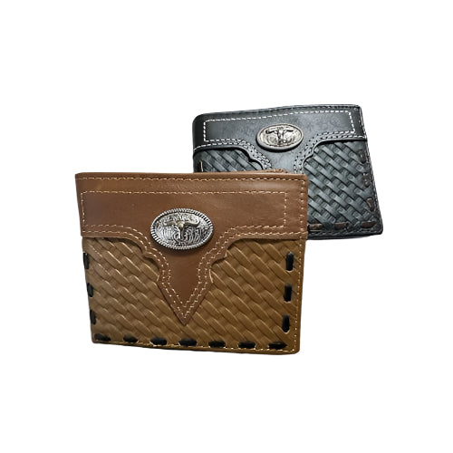 Leather Wallet Basketwave Cowboy Texas Longhorn Concho Bi Fold High End