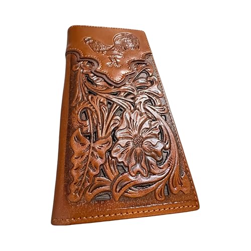 Leather Long Wallet Floral Embossed Rooster Gallo Bi Fold High End Mens Wallet