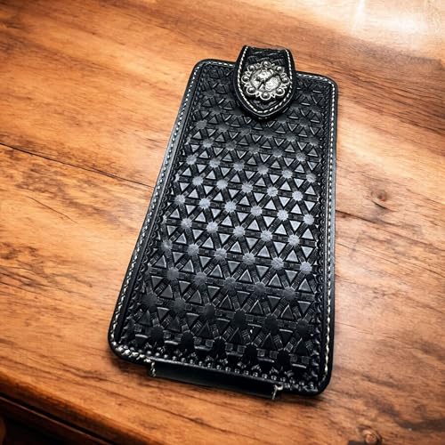 Leather Phone Belt Holster Case Embossed Tooled Diamond Pattern