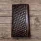 Western Stakes Leather Bi Fold Long Wallet Cowboy Praying at Cross Concho Tooled Floral Embossed