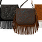 Western Tooled Floral Crossbody Purse – Leather Fringe Bag with Drop Strap & Zipper Pocket