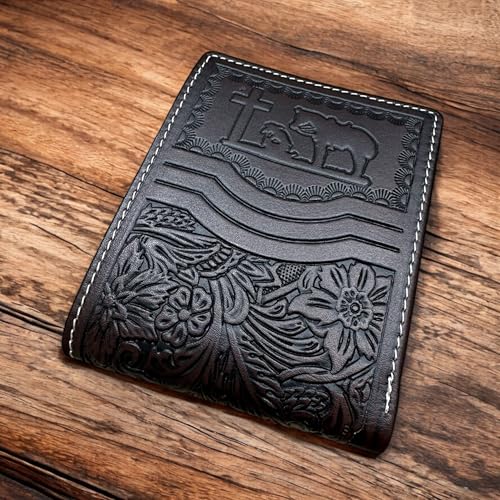 Praying Cowboy Embossed Tooled Bi Fold Leather Wallet