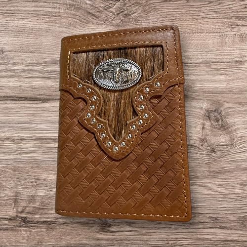 Leather Tri Fold Wallet Concho & Cowhair