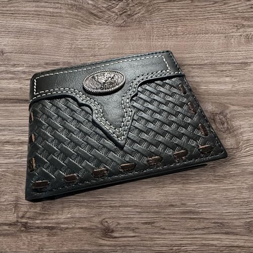 Leather Wallet Basketwave Cowboy Rooster Gallo Concho Bi Fold High End Smooth Leather Mens Wallet