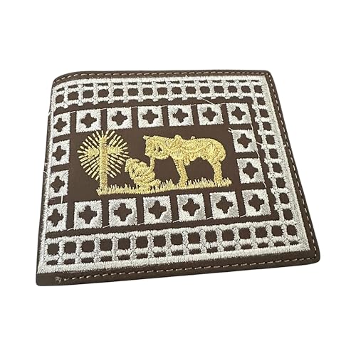 Western Stakes Rodeo Cowboy Bi-Fold Leather Wallet with Gold Cowboy Praying at Cross Design