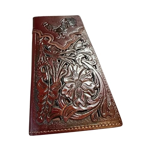 Leather Long Wallet Floral Embossed Rooster Gallo Bi Fold High End Mens Wallet