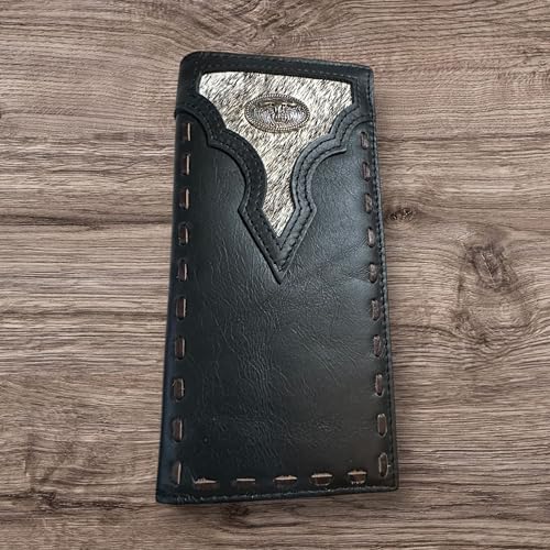 Leather Long Wallet Cowhair Cowboy Texas Longhorn Concho Bi Fold High End Smooth Leather