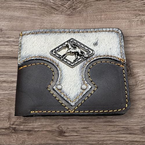 Leather Bi Fold Rustic Stallion Horse Concho High End Made In Mexico