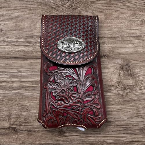 Western Stakes Leather Phone Belt Holster Floral Cutout Tooled