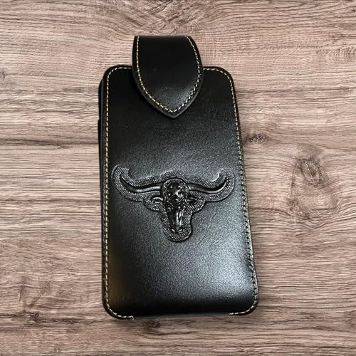 Western Stakes Leather Phone Belt Holster Embossed Longhorn Lonestar