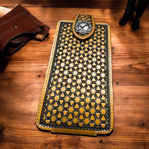 Leather Phone Belt Holster Case Embossed Tooled Diamond Pattern