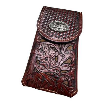 Western Stakes Western Leather Phone Belt Holster Cell Phone Case Pouch Floral Cowboy Tooled Concho Basketweave Universal