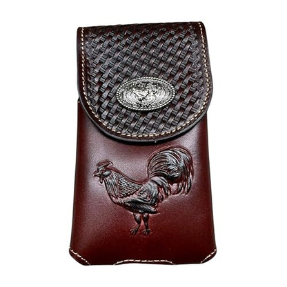 Western Stakes Western Leather Phone Belt Holster Cell Phone Case Pouch Embossed Tooled Rooster Concho Universal