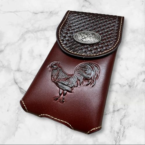 Western Stakes Western Leather Phone Belt Holster Cell Phone Case Pouch Embossed Tooled Rooster Concho Universal