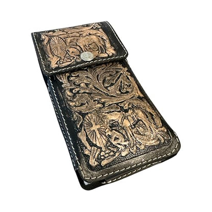 Western Leather Phone Belt Holster Tooled Distressed Leather Cowboy Case Universal