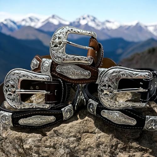 Leather Western Belts For Men Cowboy Praying At Cross Concho Tooled