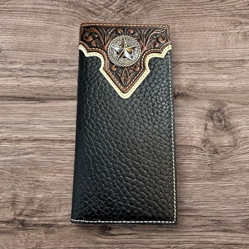 Leather Long Wallet Floral Tooled Bi Fold Lone Star Concho