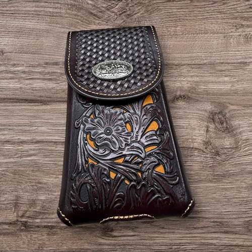 Western Stakes Western Leather Phone Belt Holster XXL Cowboy Praying at Cross Concho