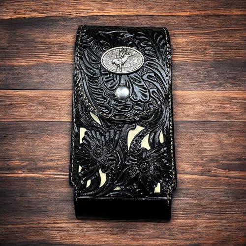 Western Stakes Western Leather Phone Belt Holster Cell Phone Case Pouch Floral Tooled Cowboy Concho Universal