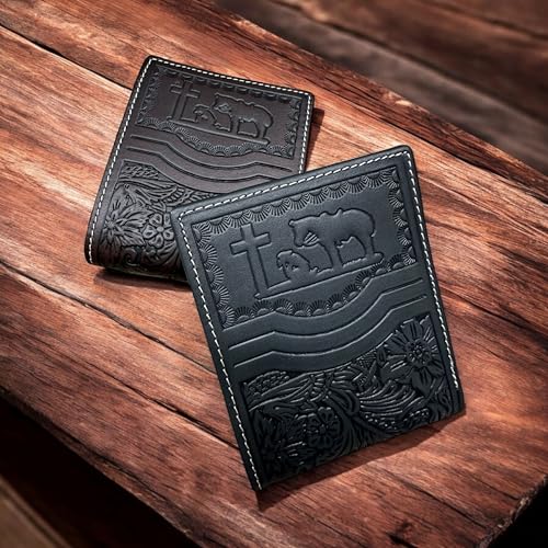 Praying Cowboy Embossed Tooled Bi Fold Leather Wallet